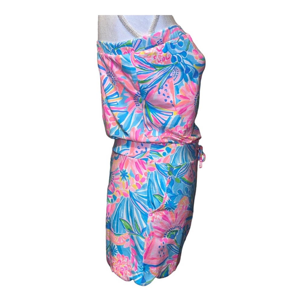 Lilly Pulitzer Jace Strapless Shorts Romper with scalloped hem - Tropical Punch - Picture 3 of 13